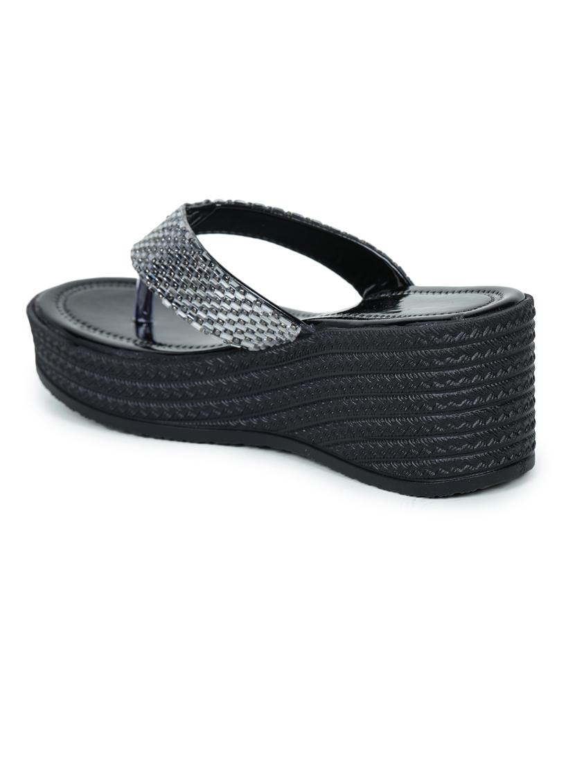 black embellished slip on wedge - 19696859 - Standard Image - 3