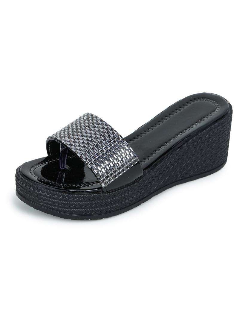 black embellished slip on wedge - 19696863 - Zoom Image - 0
