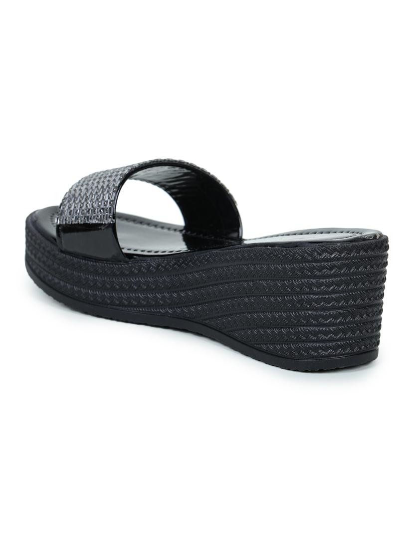 black embellished slip on wedge - 19696863 - Standard Image - 3