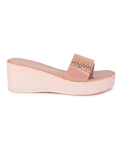 peach embellished slip on wedge - 19696866 - Standard Image - 0