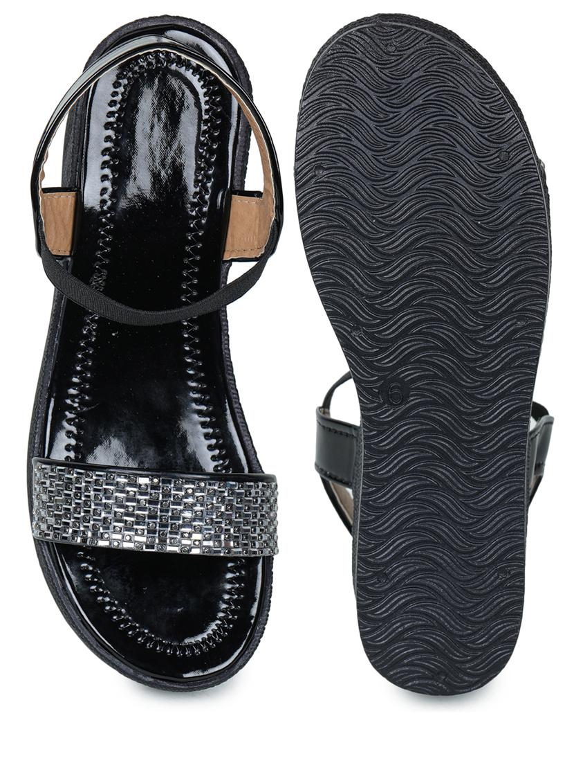 black embellished back strap wedge - 19696871 - Standard Image - 5