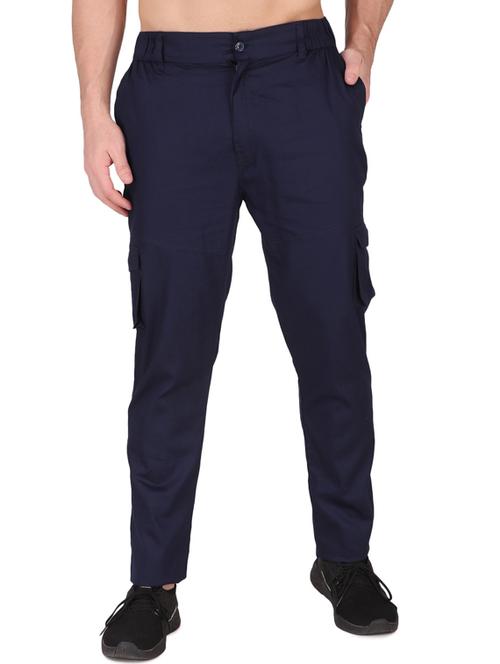 dark blue cotton blend cargos casual trousers - 19697036 -  Standard Image - 0