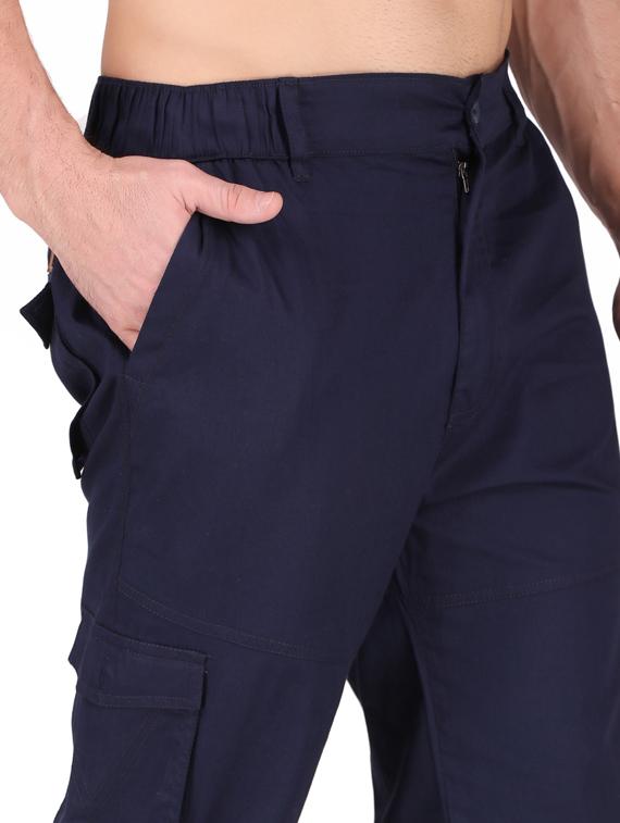 dark blue cotton blend cargos casual trousers - 19697036 - Standard Image - 3