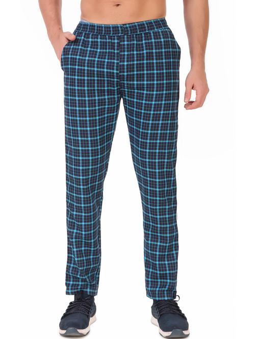 blue cotton blend full length track pant - 19697053 - Standard Image - 0