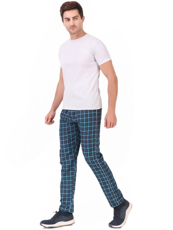 blue cotton blend full length track pant - 19697053 - Standard Image - 3
