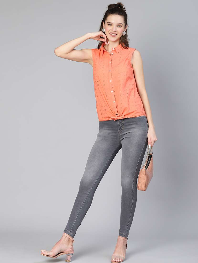 peach cotton regular shirt - 19697065 - Standard Image - 3