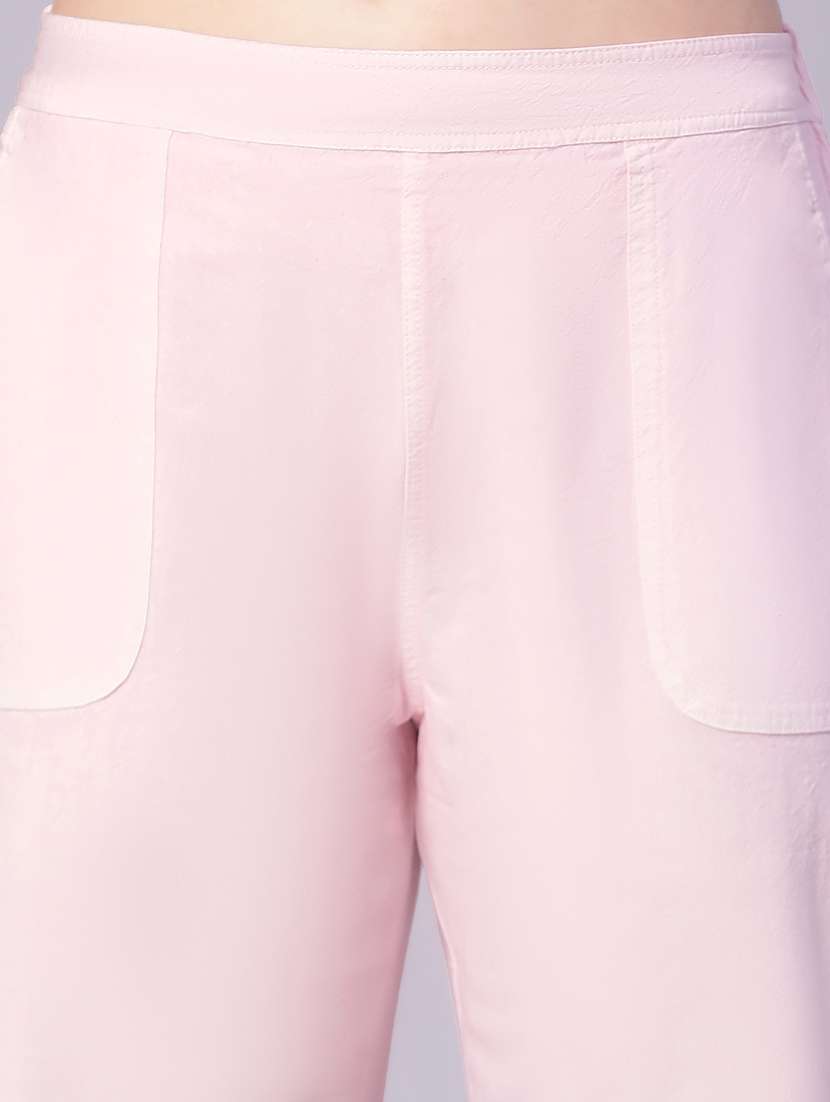 Solid Rosewater Pink Flat Front Trouser