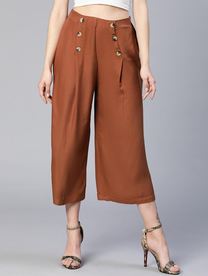 solid brown detailed pleated trouser - 19697146 - Zoom Image - 0