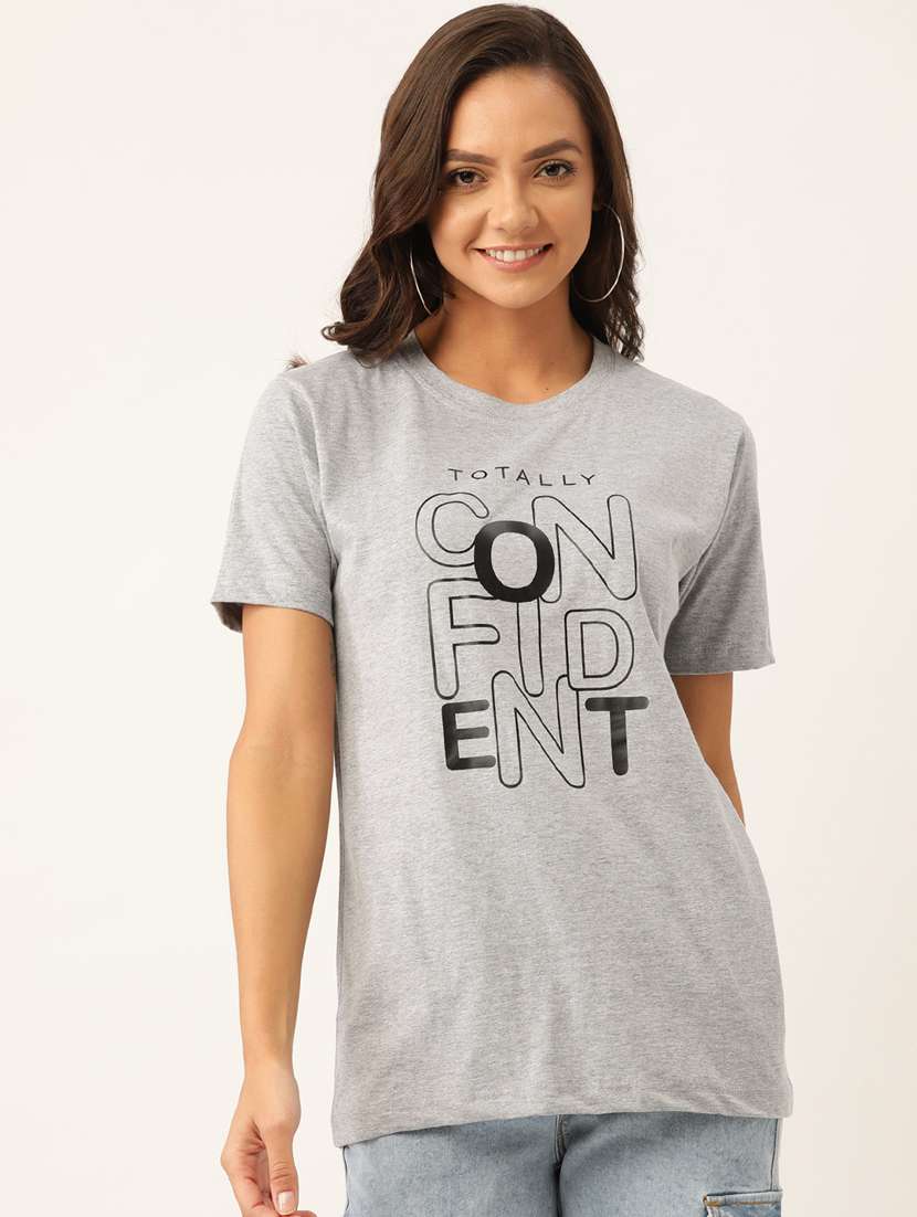 women's chest print round neck t-shirt