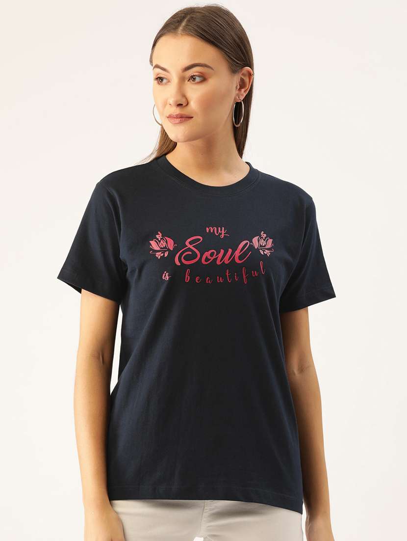 women's chest print round neck t-shirt