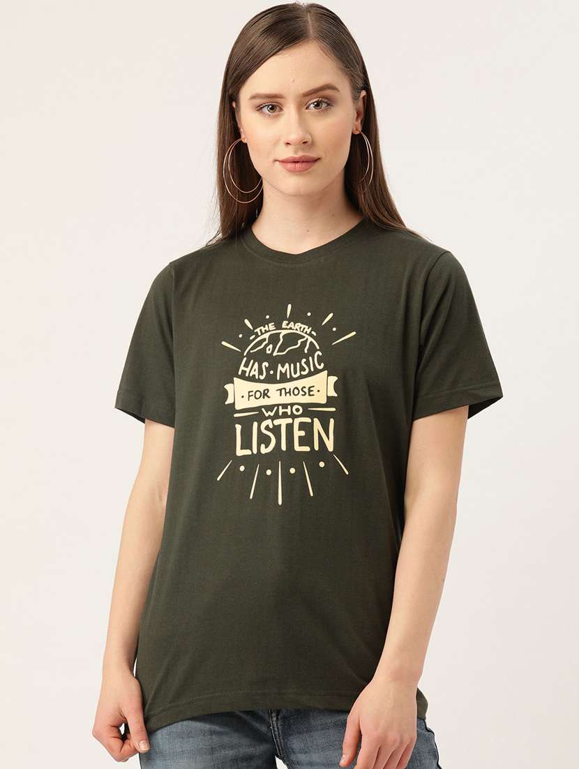 women's chest print round neck t-shirt