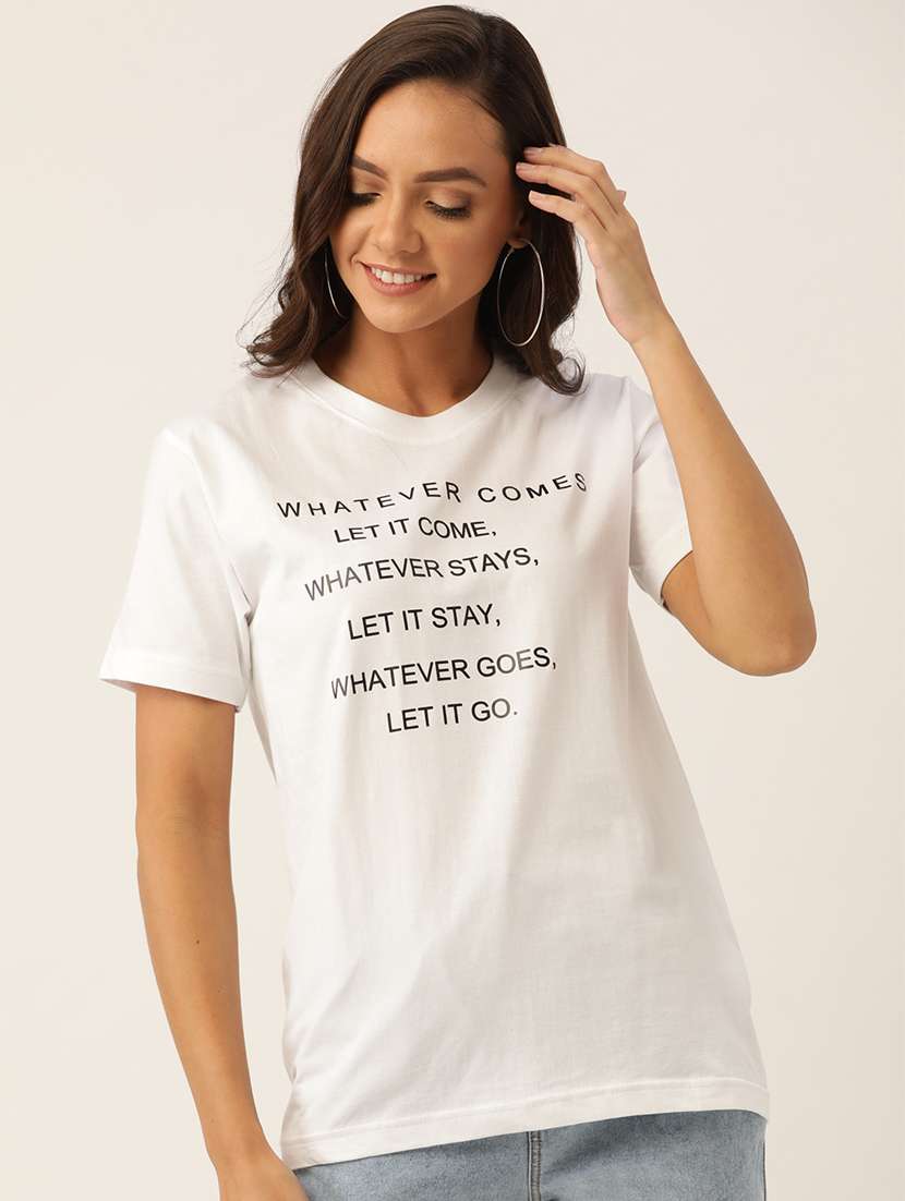 women's chest print round neck t-shirt