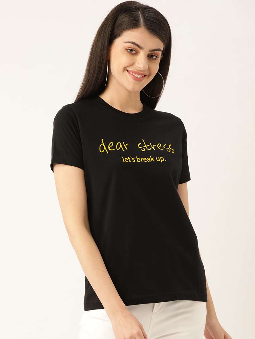 women's chest print round neck t-shirt