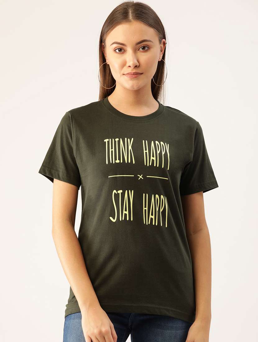 women's chest print round neck t-shirt