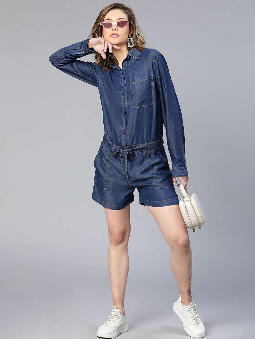 blue solid romper jumpsuit - 19697788 -  Standard Image - 3