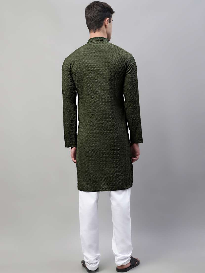 men mandarin collar embroidered kurta pyjama set - 19697791 -  Standard Image - 3