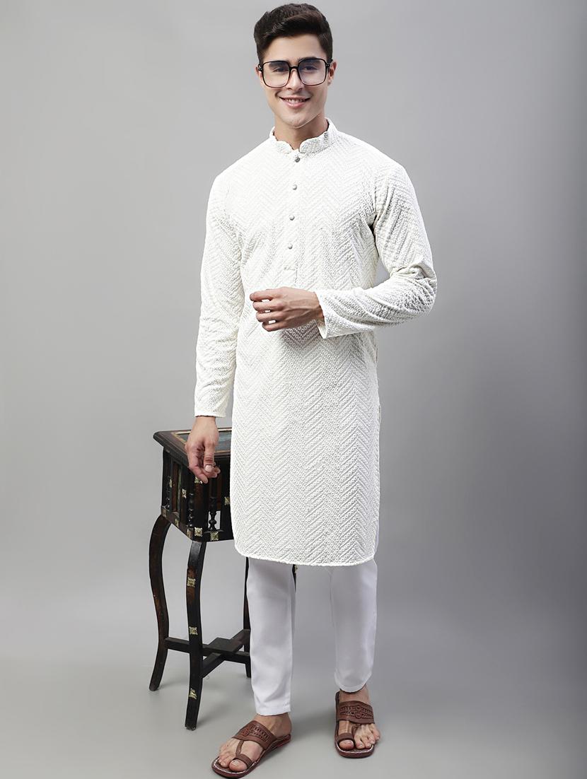 men mandarin collar embroidered kurta pyjama set - 19697800 - Zoom Image - 0