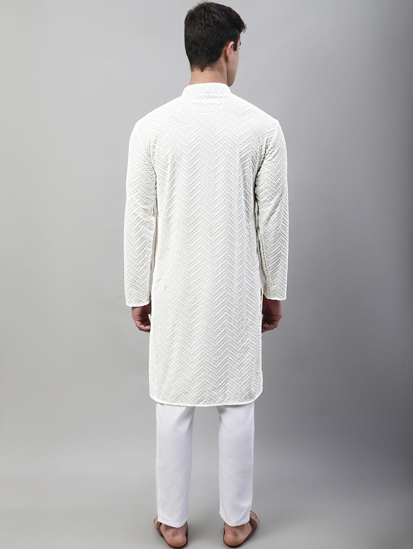 men mandarin collar embroidered kurta pyjama set - 19697800 - Standard Image - 3
