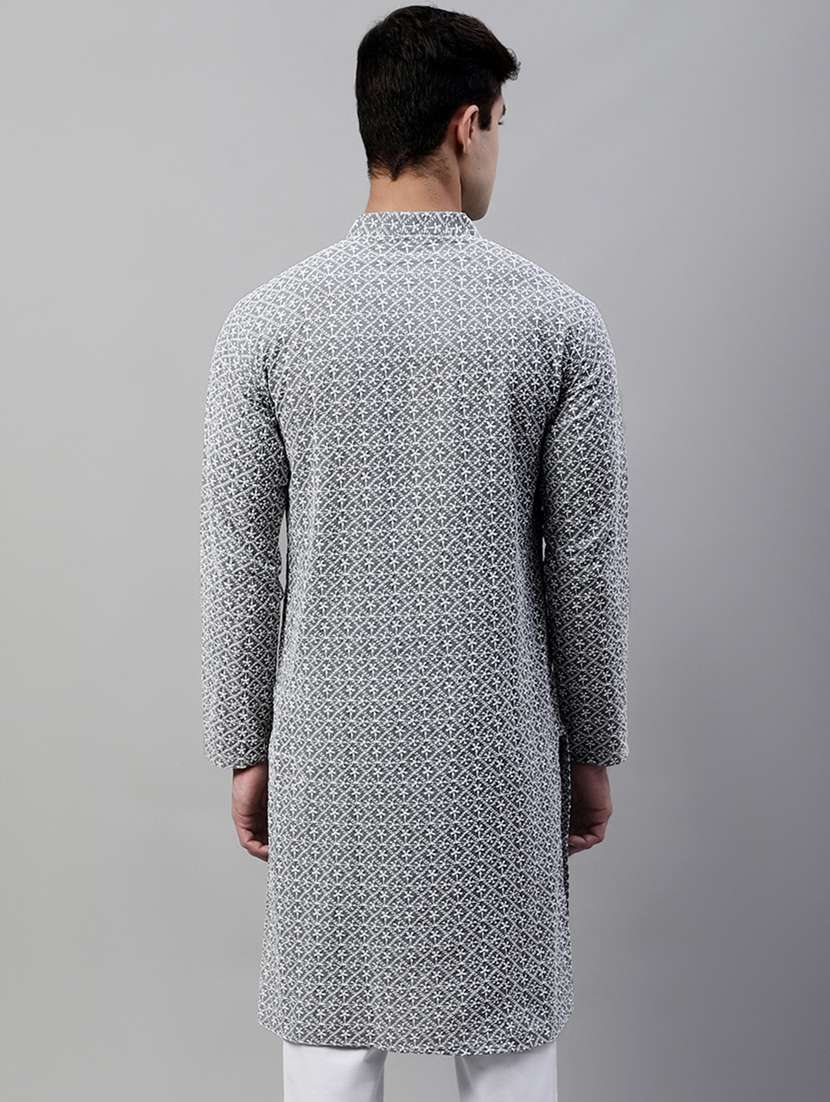 men mandarin collar embroidered kurta  - 19697811 -  Standard Image - 3