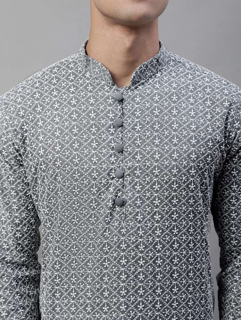 men mandarin collar embroidered kurta  - 19697811 -  Standard Image - 5