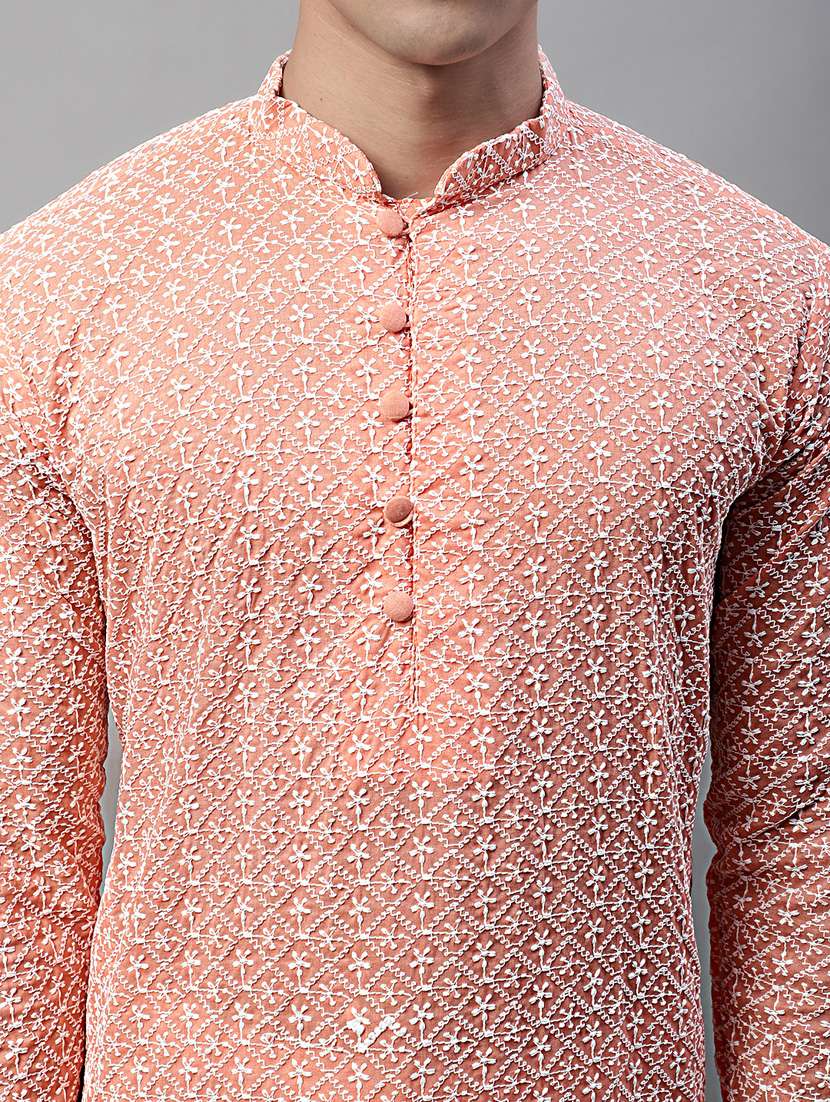 men mandarin collar embroidered kurta  - 19697812 -  Standard Image - 5