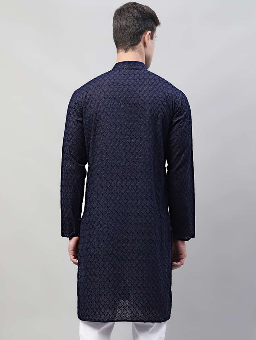 men mandarin collar embroidered kurta  - 19697821 -  Standard Image - 3