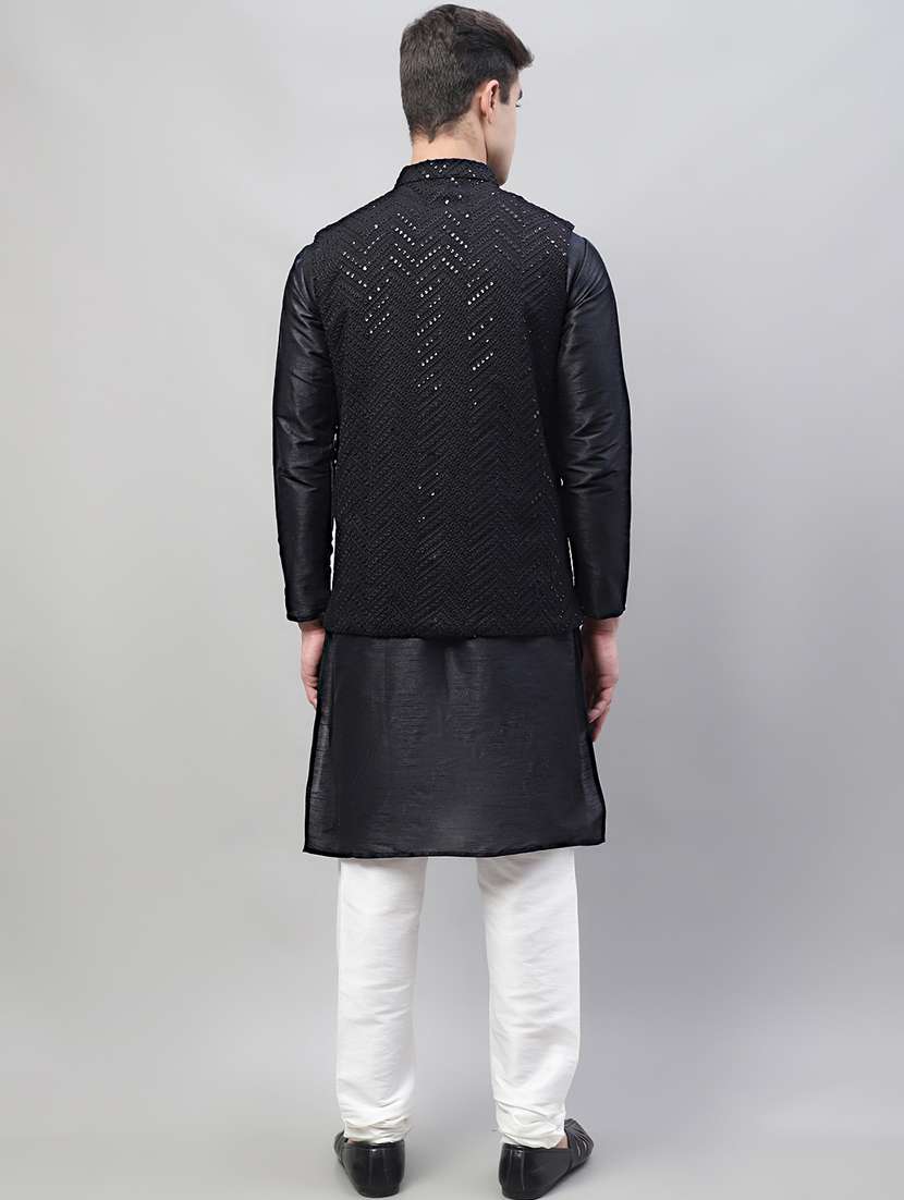 men mandarin collar embroidered kurta pyjama set - 19697828 -  Standard Image - 3