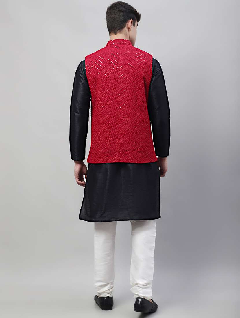 men mandarin collar embroidered kurta pyjama set - 19697829 -  Standard Image - 3