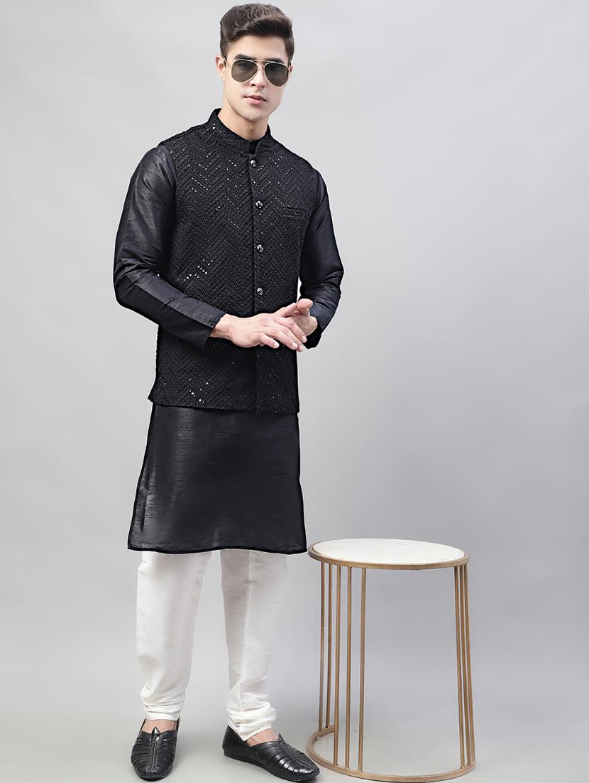 men mandarin collar embroidered kurta pyjama set - 19697840 - Zoom Image - 0