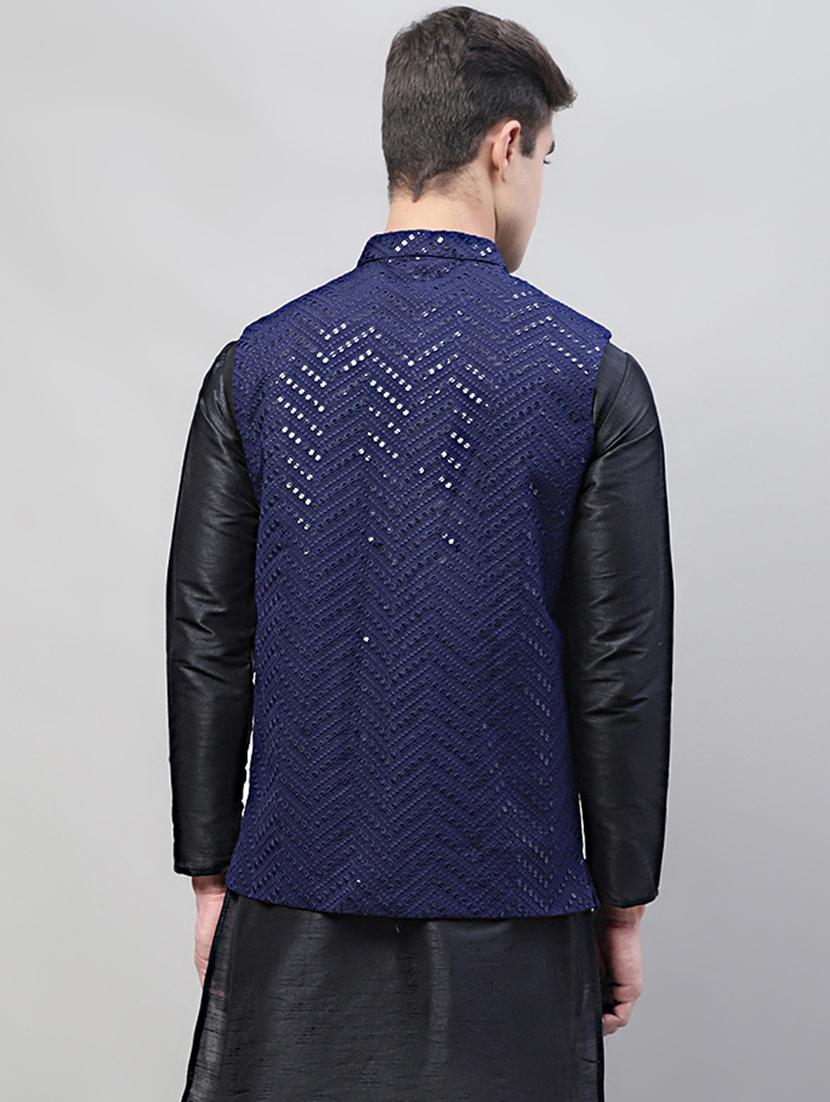 mandarin neck sequin work nehru jacket - 19697922 - Standard Image - 3