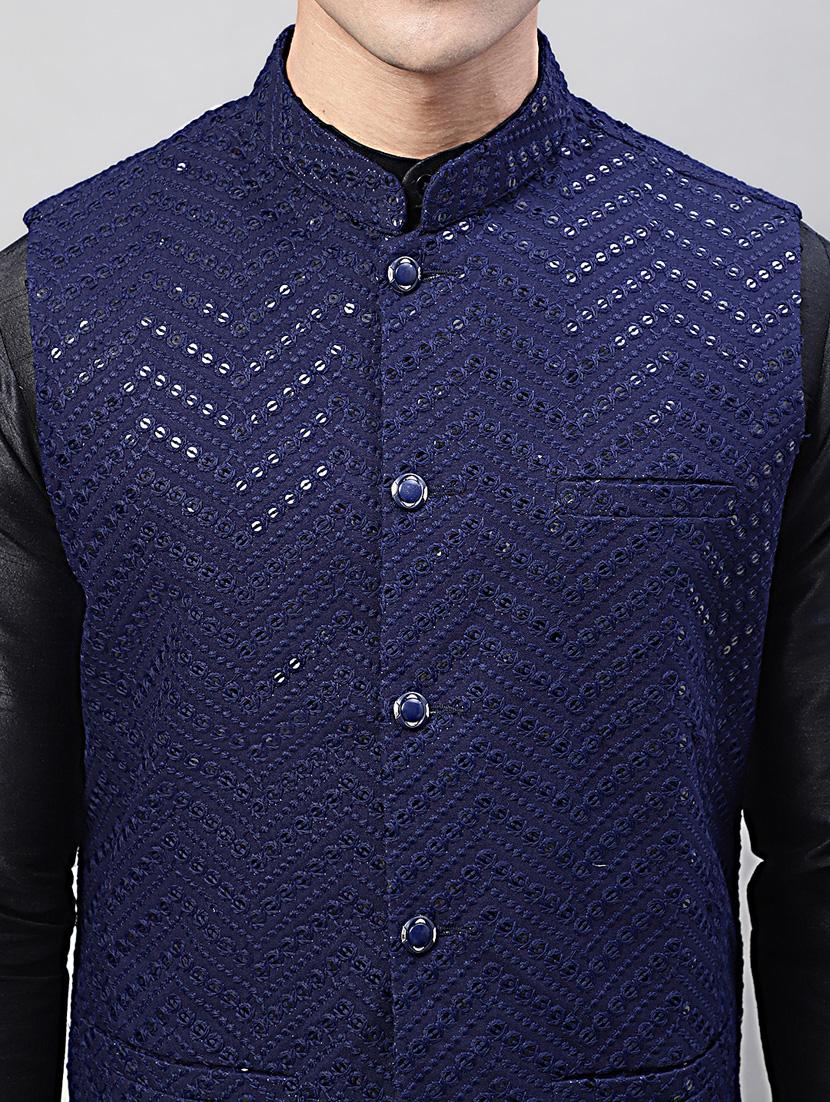 mandarin neck sequin work nehru jacket - 19697922 - Standard Image - 5