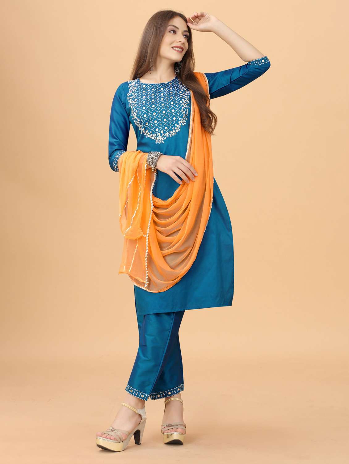 women solid kurta pant with dupatta set - 19698310 -  Standard Image - 3