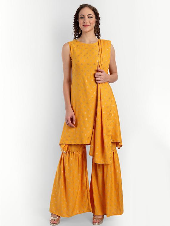 yellow printed kurta sharara set - 19698312 - Zoom Image - 0