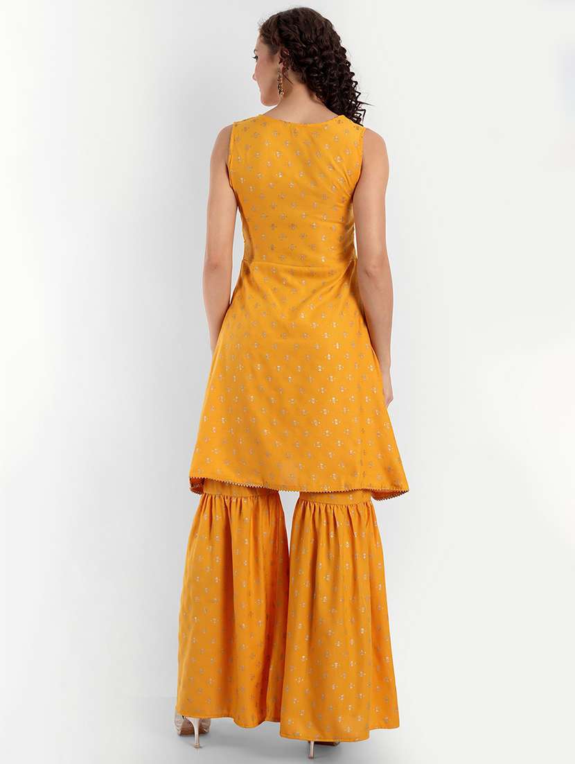 yellow printed kurta sharara set - 19698312 - Standard Image - 3
