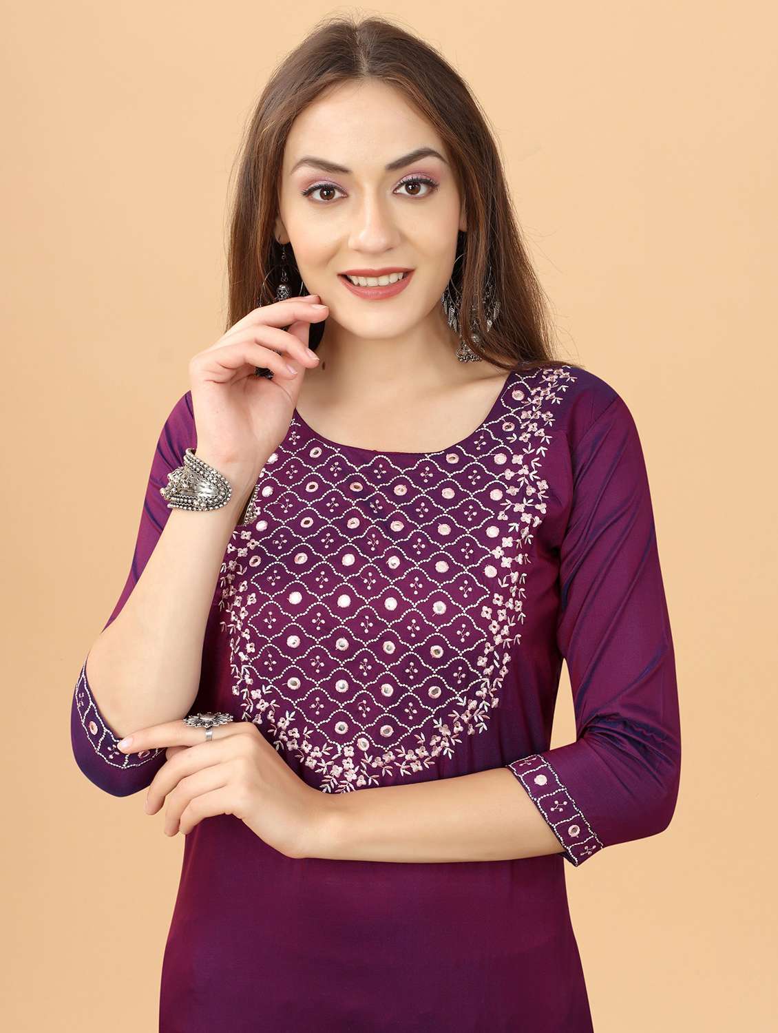purple self design embroidered kurta pant set with dupatta - 19698317 -  Standard Image - 5