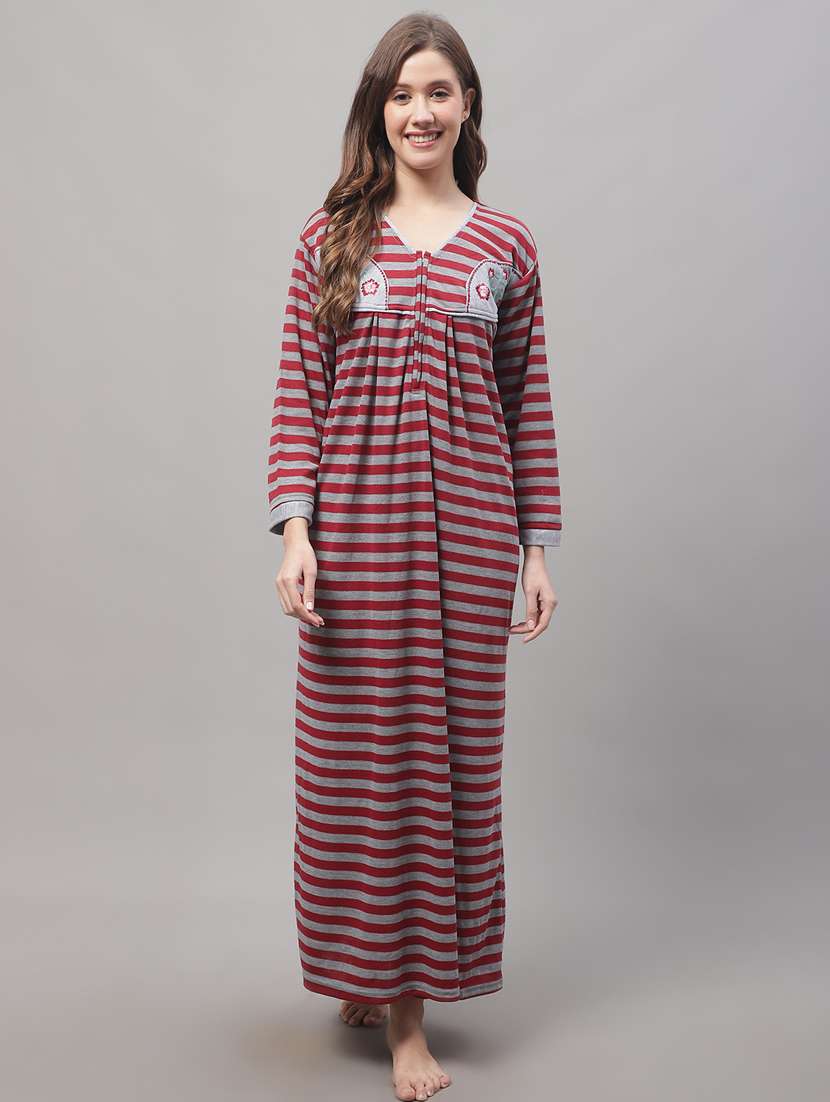 long sleeves striped nighty - 19698477 -  Zoom Image - 0