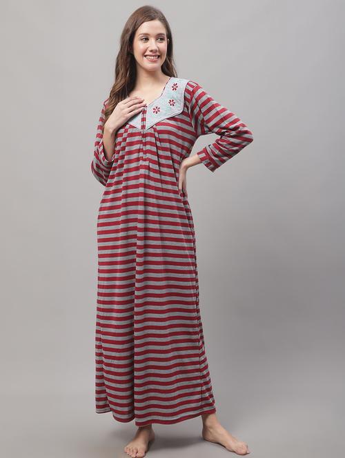 long sleeves striped nighty - 19698478 - Standard Image - 0