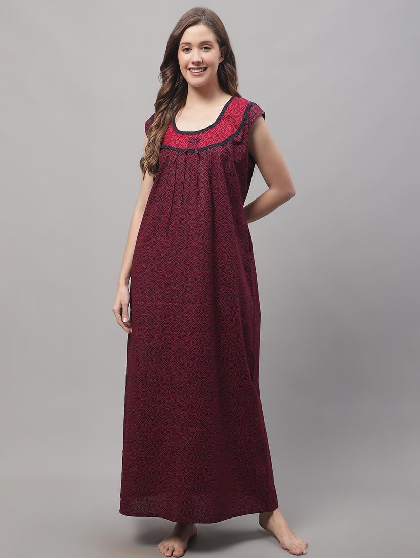 printed cap sleeves back tie nighty - 19698479 - Zoom Image - 0