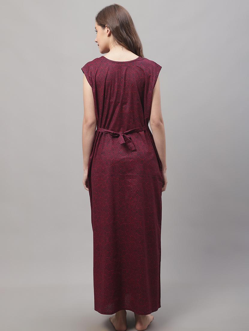 printed cap sleeves back tie nighty - 19698479 - Standard Image - 3