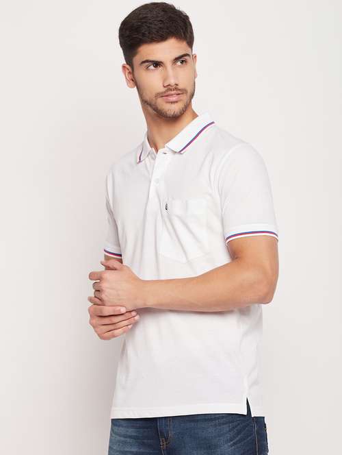 Men White Regular Fit Solid Polo T Shirt