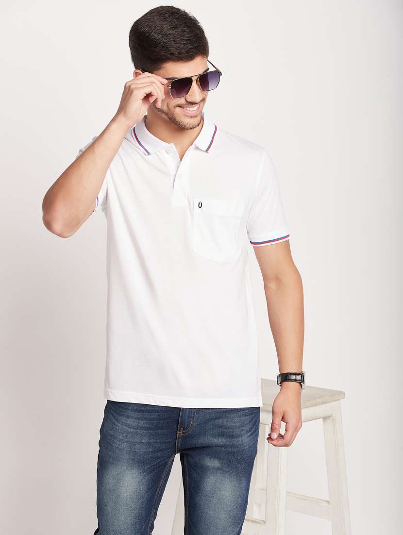 men white regular fit solid polo t-shirt - 19698750 - Standard Image - 3