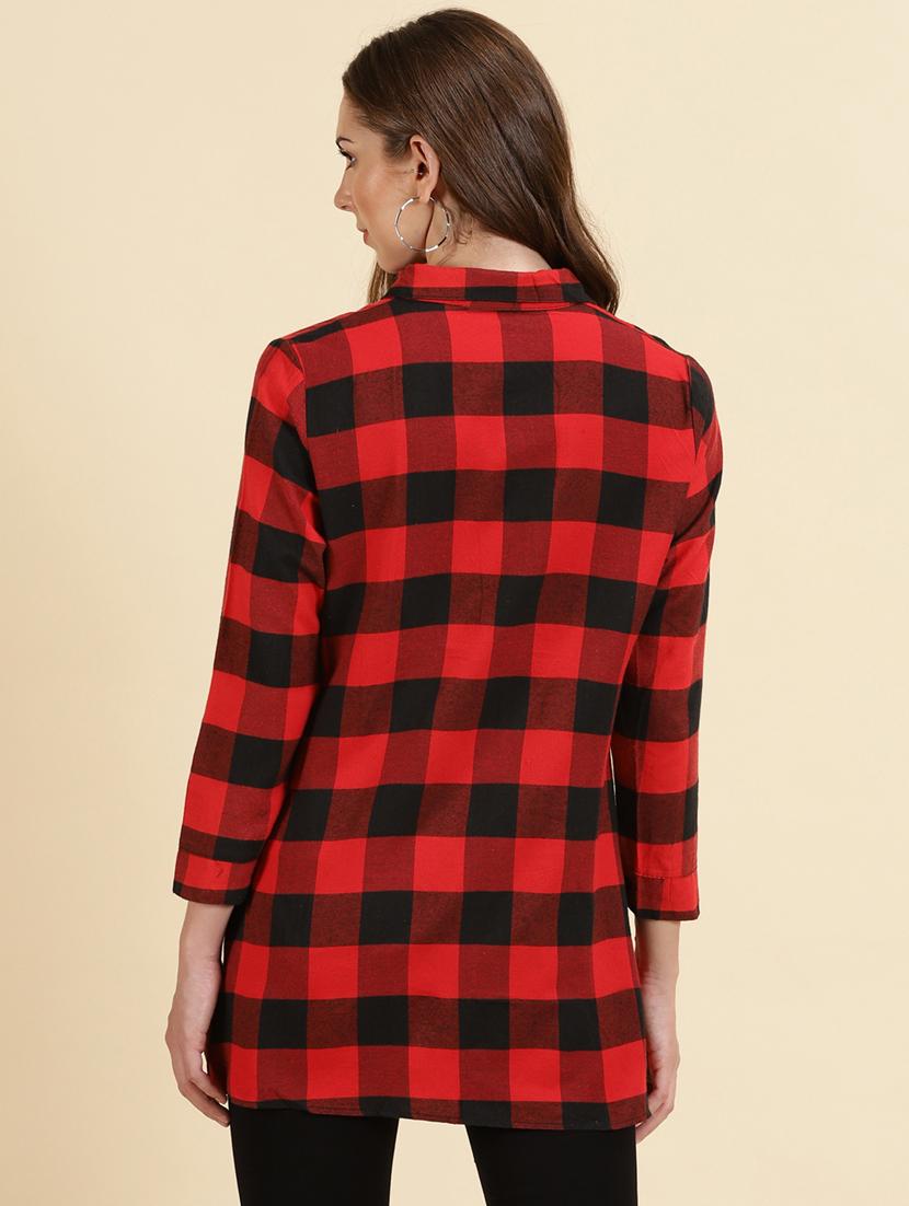 women shirt collar checkered shirt - 19698878 - Standard Image - 3