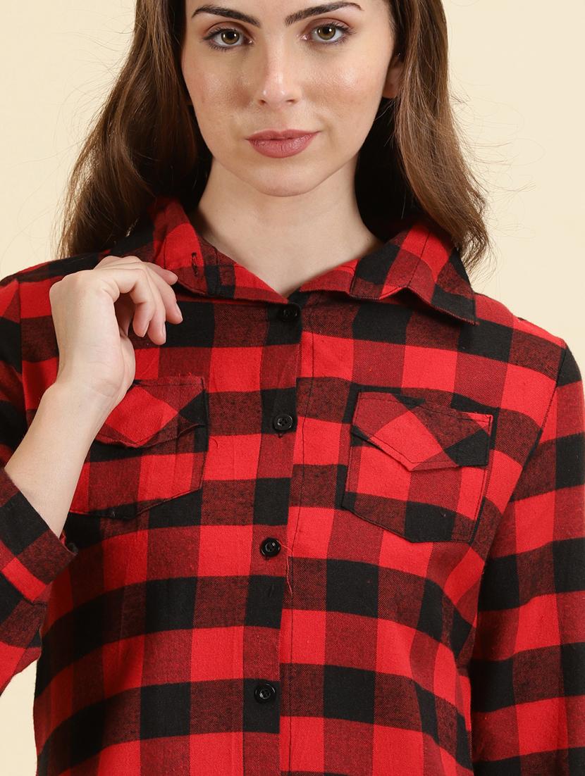 women shirt collar checkered shirt - 19698879 - Standard Image - 5