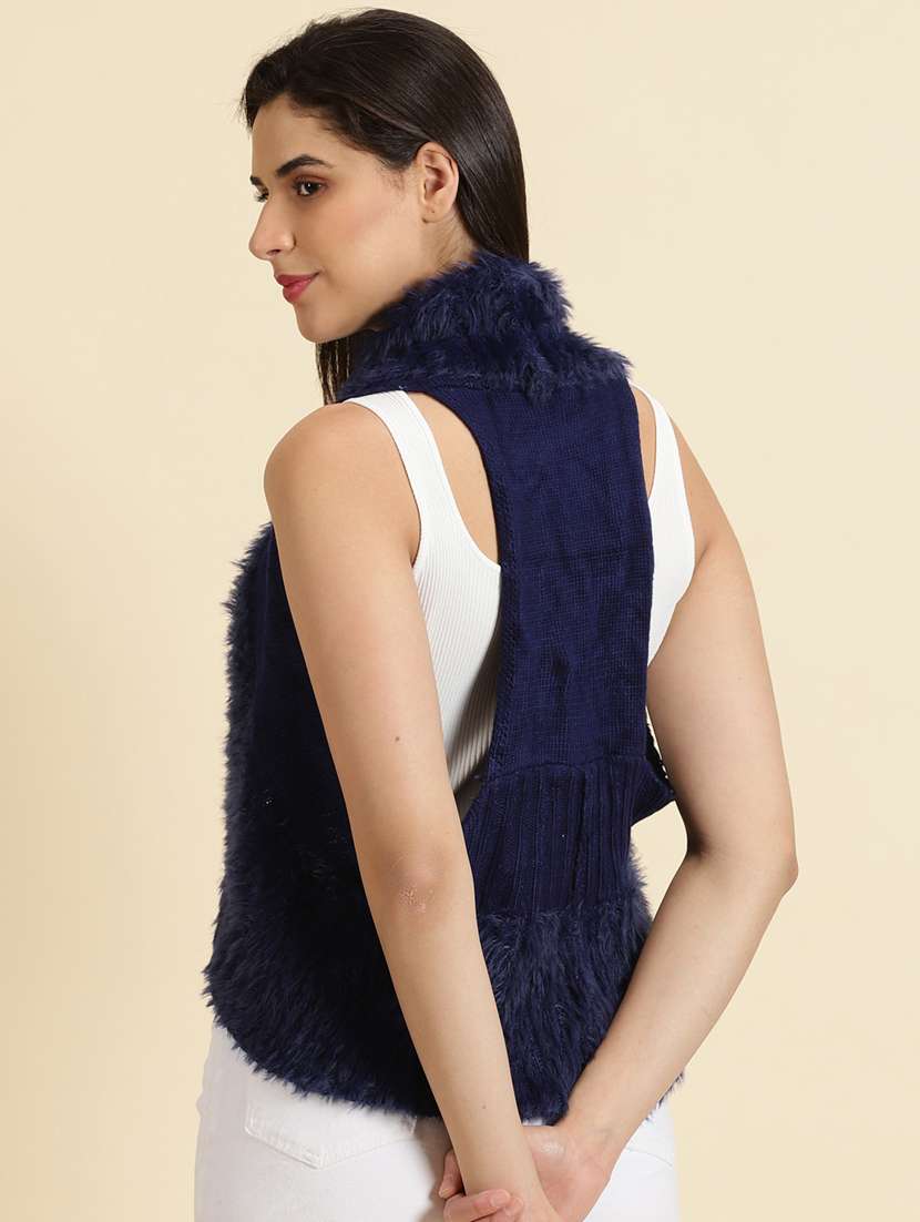 women navy blue asymmetric shrug - 19698892 -  Standard Image - 3