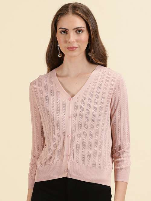 women self designed v neck cardigan