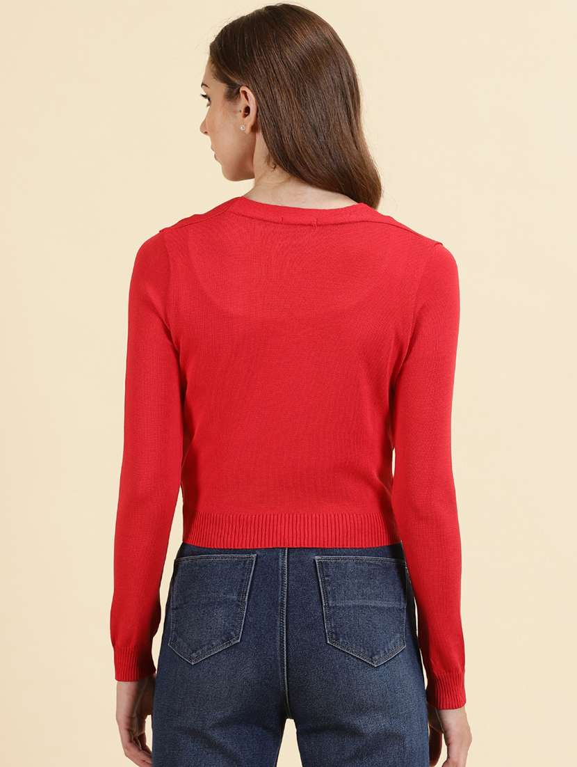 red solid v neck cardigan - 19698898 - Standard Image - 3