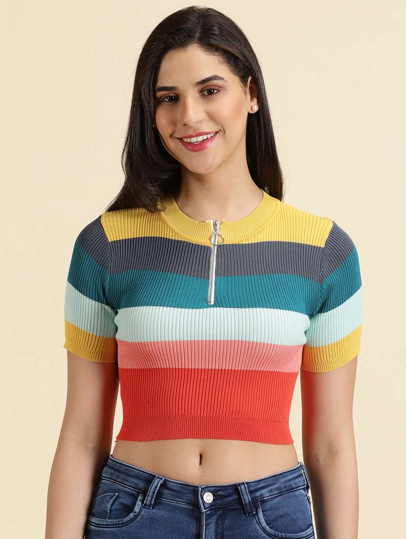women's crop round neck top