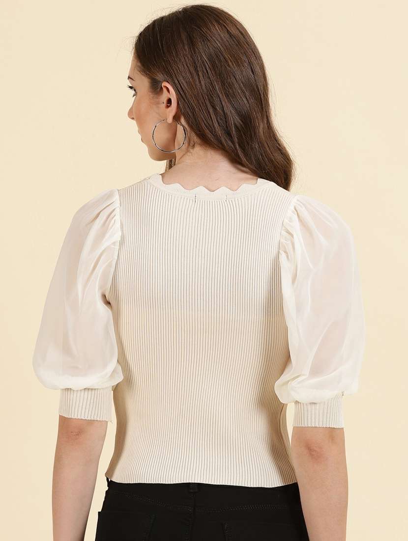 women's crop scalloped neck top - 19698947 -  Standard Image - 3