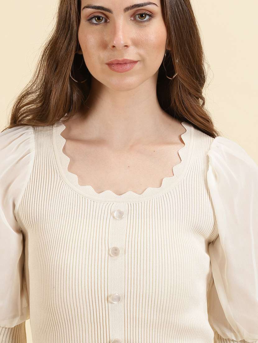 women's crop scalloped neck top - 19698947 -  Standard Image - 5