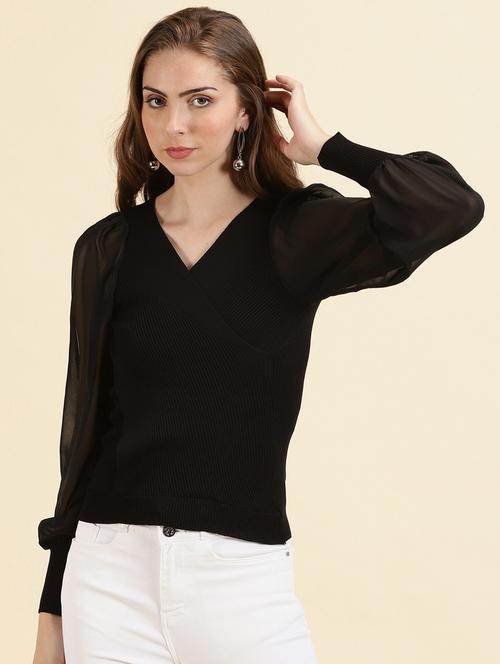 women v neck wrap top - 19698952 -  Standard Image - 0